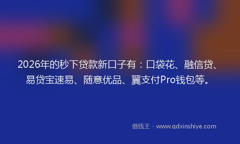 2026年的秒下贷款新口子有：口袋花、融信贷、易贷宝速易、随意优品、翼支付Pro钱包等。