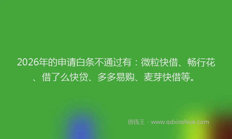 2026年的申请白条不通过有：微粒快借、畅行花、借了么快贷、多多易购、麦芽快借等。