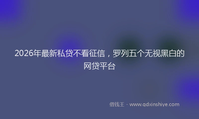 2026年最新私贷不看征信，罗列五个无视黑白的网贷平台