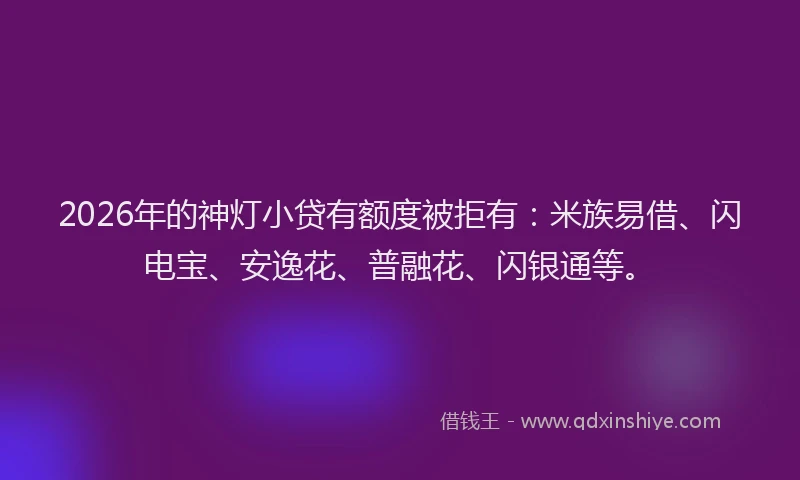 2026年的神灯小贷有额度被拒有：米族易借、闪电宝、安逸花、普融花、闪银通等。