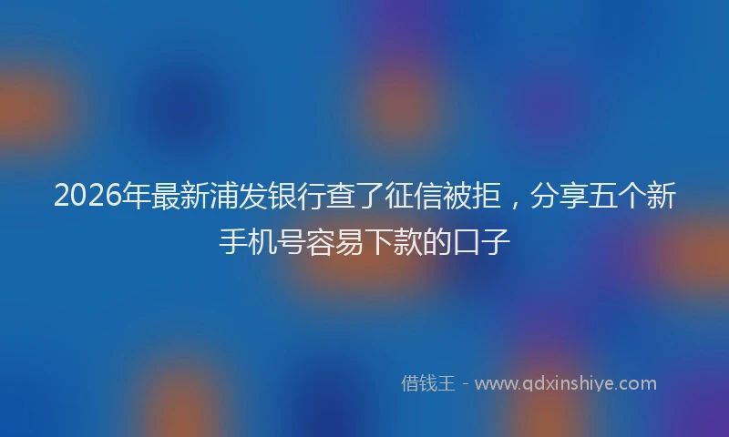 2026年最新浦发银行查了征信被拒，分享五个新手机号容易下款的口子