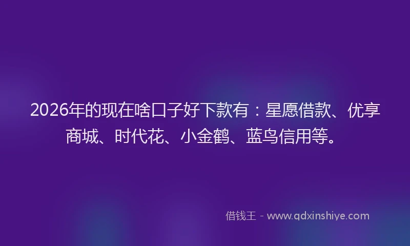 2026年的现在啥口子好下款有：星愿借款、优享商城、时代花、小金鹤、蓝鸟信用等。