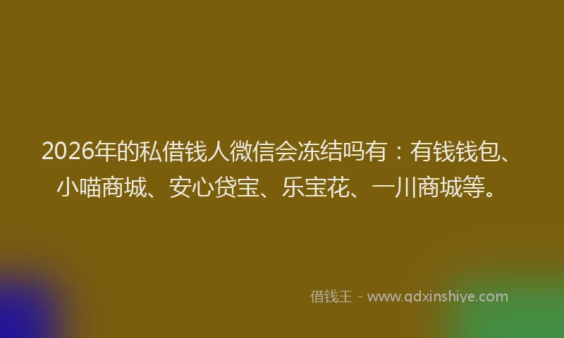 2026年的私借钱人微信会冻结吗有：有钱钱包、小喵商城、安心贷宝、乐宝花、一川商城等。