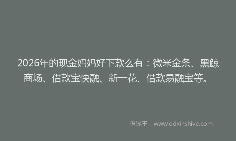 2026年的现金妈妈好下款么有：微米金条、黑鲸商场、借款宝快融、新一花、借款易融宝等。
