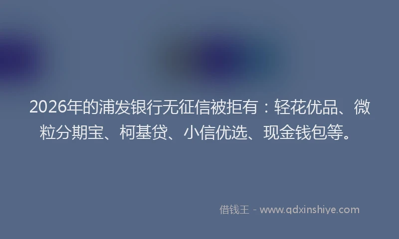 2026年的浦发银行无征信被拒有：轻花优品、微粒分期宝、柯基贷、小信优选、现金钱包等。