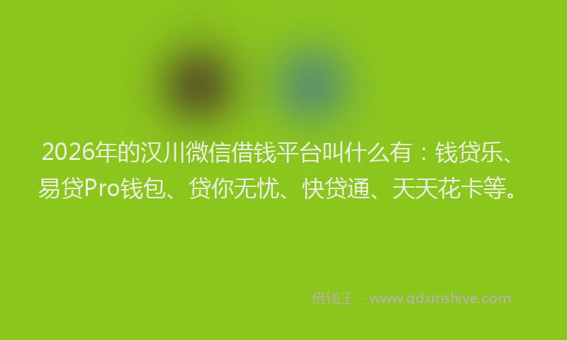 2026年的汉川微信借钱平台叫什么有：钱贷乐、易贷Pro钱包、贷你无忧、快贷通、天天花卡等。