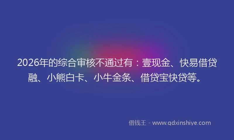 2026年的综合审核不通过有：壹现金、快易借贷融、小熊白卡、小牛金条、借贷宝快贷等。