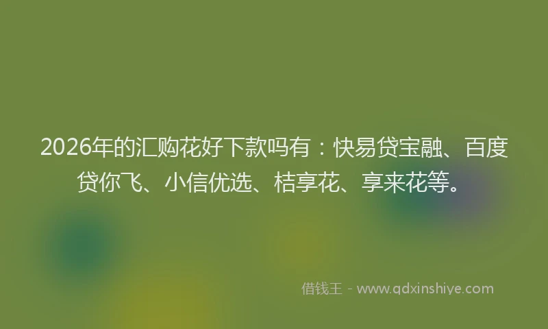 2026年的汇购花好下款吗有：快易贷宝融、百度贷你飞、小信优选、桔享花、享来花等。