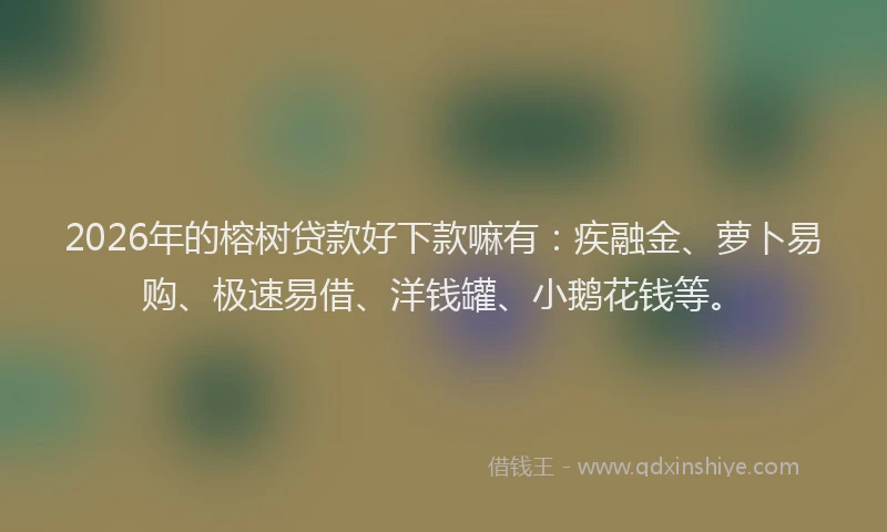 2026年的榕树贷款好下款嘛有：疾融金、萝卜易购、极速易借、洋钱罐、小鹅花钱等。