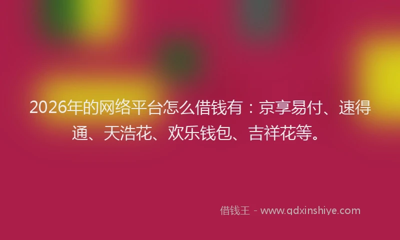 2026年的网络平台怎么借钱有：京享易付、速得通、天浩花、欢乐钱包、吉祥花等。