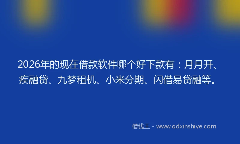 2026年的现在借款软件哪个好下款有：月月开、疾融贷、九梦租机、小米分期、闪借易贷融等。