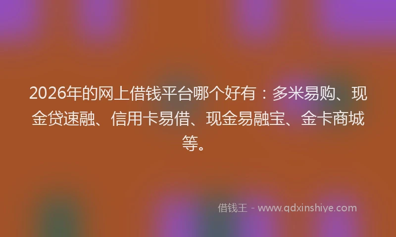 2026年的网上借钱平台哪个好有：多米易购、现金贷速融、信用卡易借、现金易融宝、金卡商城等。