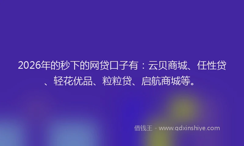 2026年的秒下的网贷口子有：云贝商城、任性贷、轻花优品、粒粒贷、启航商城等。