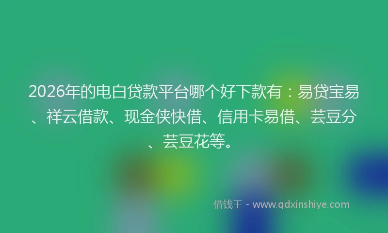 2026年的电白贷款平台哪个好下款有：易贷宝易、祥云借款、现金侠快借、信用卡易借、芸豆分、芸豆花等。