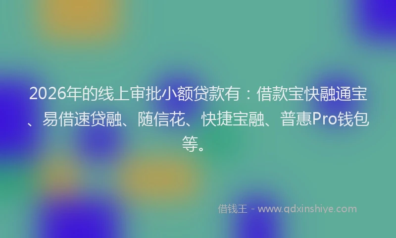 2026年的线上审批小额贷款有：借款宝快融通宝、易借速贷融、随信花、快捷宝融、普惠Pro钱包等。