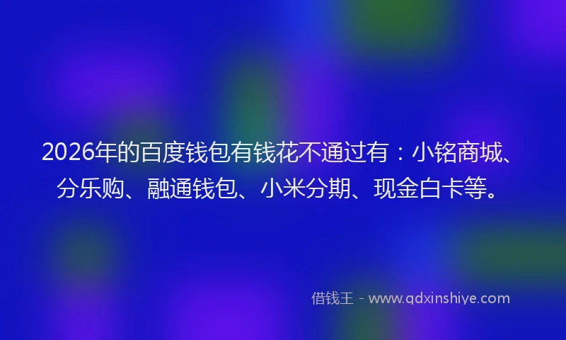2026年的百度钱包有钱花不通过有：小铭商城、分乐购、融通钱包、小米分期、现金白卡等。