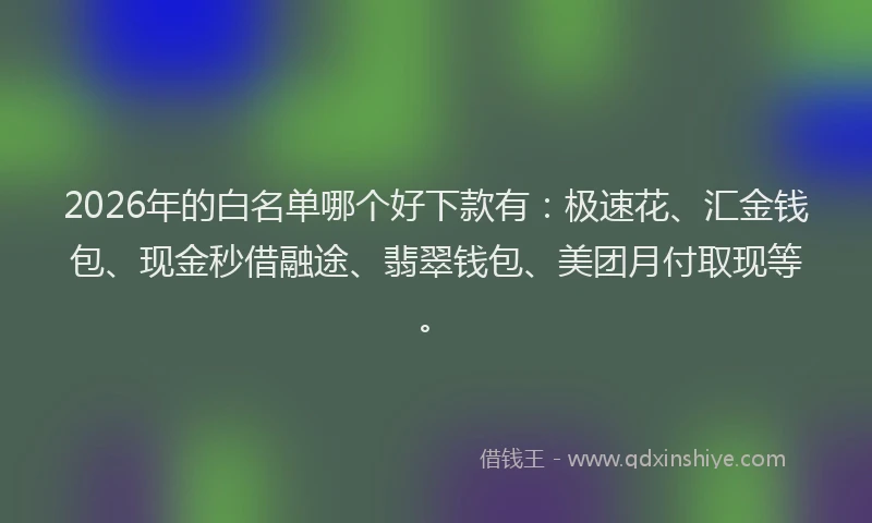 2026年的白名单哪个好下款有：极速花、汇金钱包、现金秒借融途、翡翠钱包、美团月付取现等。