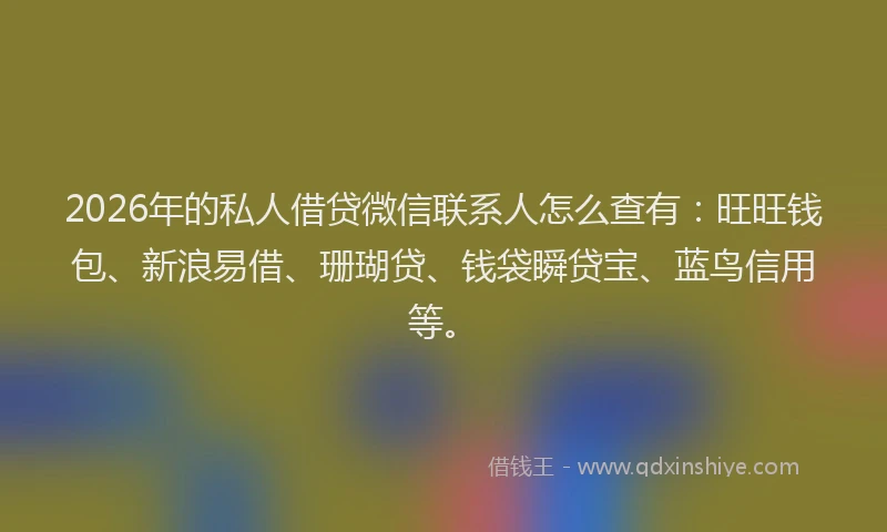 2026年的私人借贷微信联系人怎么查有：旺旺钱包、新浪易借、珊瑚贷、钱袋瞬贷宝、蓝鸟信用等。