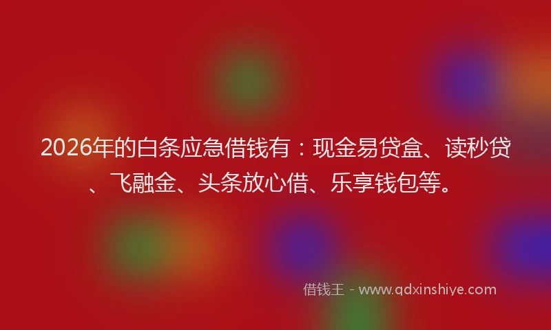 2026年的白条应急借钱有：现金易贷盒、读秒贷、飞融金、头条放心借、乐享钱包等。