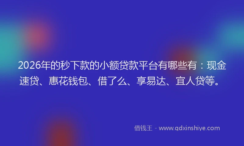 2026年的秒下款的小额贷款平台有哪些有：现金速贷、惠花钱包、借了么、享易达、宜人贷等。