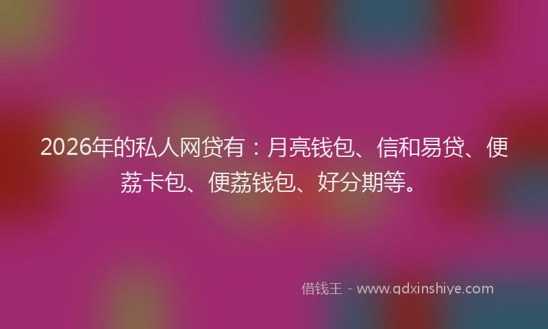 2026年的私人网贷有：月亮钱包、信和易贷、便荔卡包、便荔钱包、好分期等。