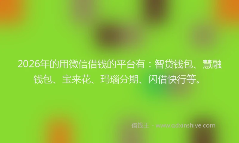 2026年的用微信借钱的平台有：智贷钱包、慧融钱包、宝来花、玛瑙分期、闪借快行等。