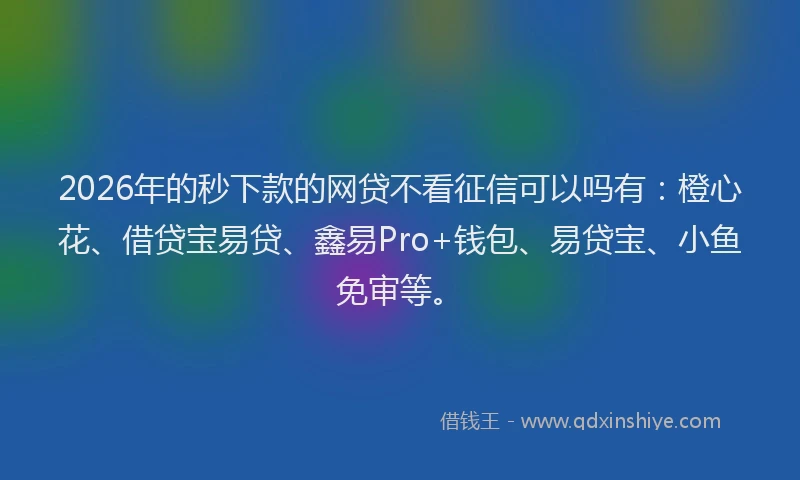 2026年的秒下款的网贷不看征信可以吗有：橙心花、借贷宝易贷、鑫易Pro+钱包、易贷宝、小鱼免审等。
