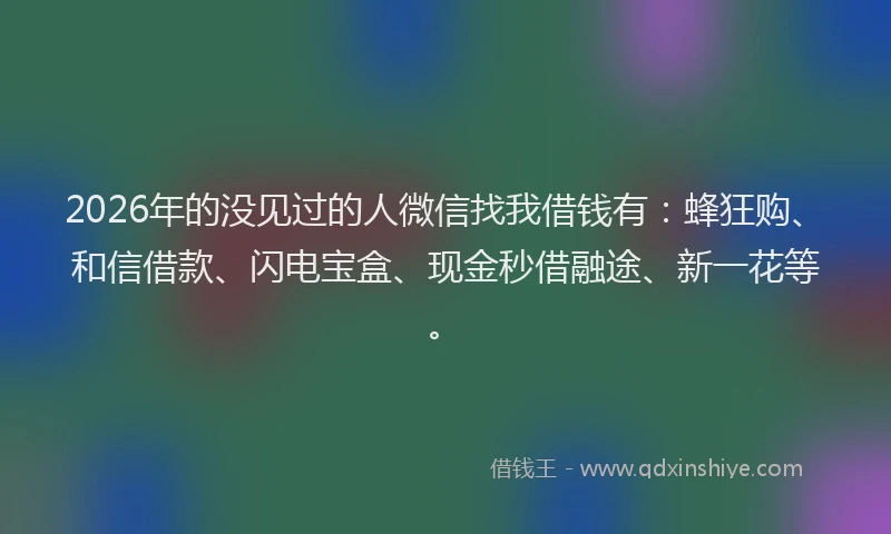 2026年的没见过的人微信找我借钱有：蜂狂购、和信借款、闪电宝盒、现金秒借融途、新一花等。