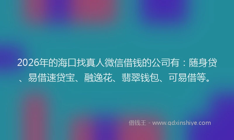 2026年的海口找真人微信借钱的公司有：随身贷、易借速贷宝、融逸花、翡翠钱包、可易借等。