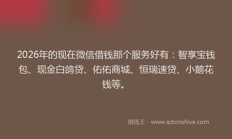 2026年的现在微信借钱那个服务好有：智享宝钱包、现金白鸽贷、佑佑商城、恒瑞速贷、小鹅花钱等。