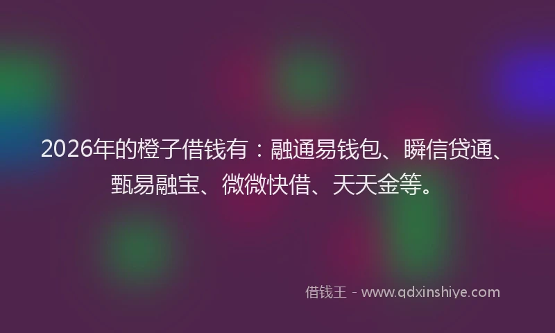 2026年的橙子借钱有：融通易钱包、瞬信贷通、甄易融宝、微微快借、天天金等。