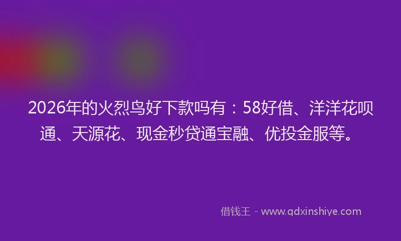 2026年的火烈鸟好下款吗有：58好借、洋洋花呗通、天源花、现金秒贷通宝融、优投金服等。