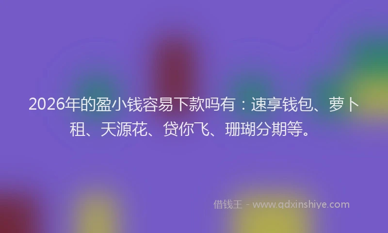 2026年的盈小钱容易下款吗有：速享钱包、萝卜租、天源花、贷你飞、珊瑚分期等。