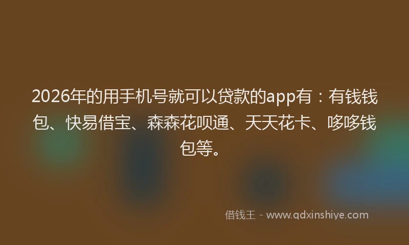 2026年的用手机号就可以贷款的app有：有钱钱包、快易借宝、森森花呗通、天天花卡、哆哆钱包等。