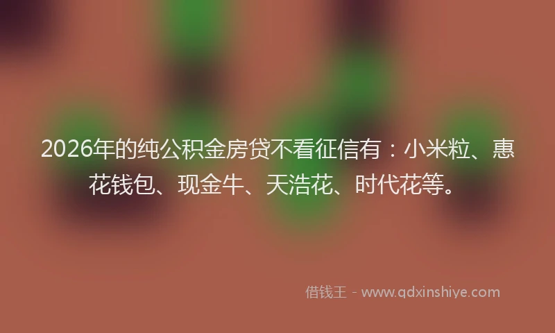 2026年的纯公积金房贷不看征信有：小米粒、惠花钱包、现金牛、天浩花、时代花等。
