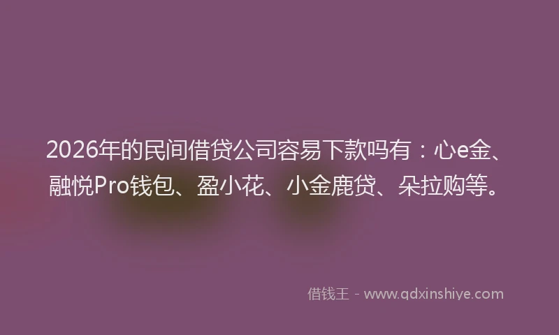 2026年的民间借贷公司容易下款吗有：心e金、融悦Pro钱包、盈小花、小金鹿贷、朵拉购等。