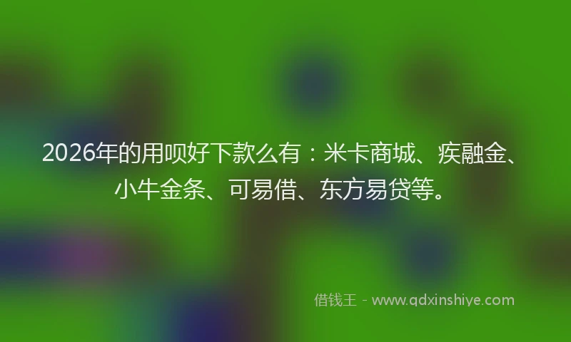 2026年的用呗好下款么有：米卡商城、疾融金、小牛金条、可易借、东方易贷等。