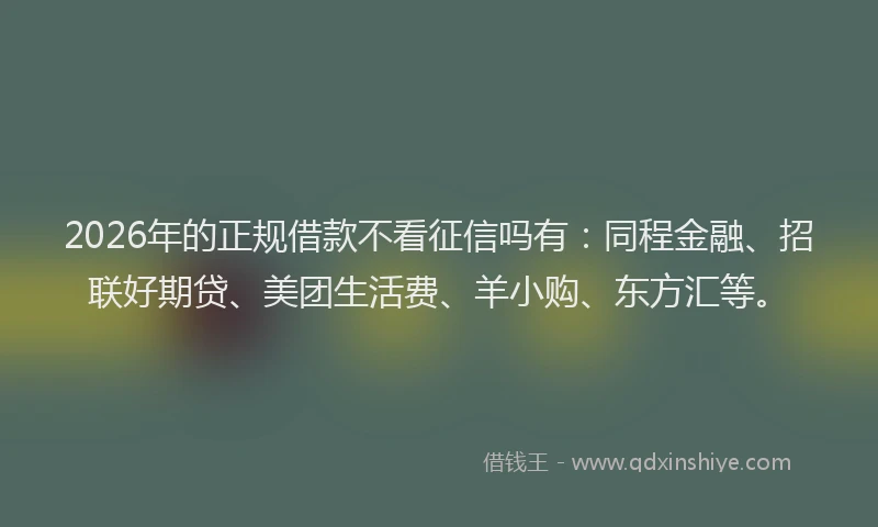 2026年的正规借款不看征信吗有：同程金融、招联好期贷、美团生活费、羊小购、东方汇等。
