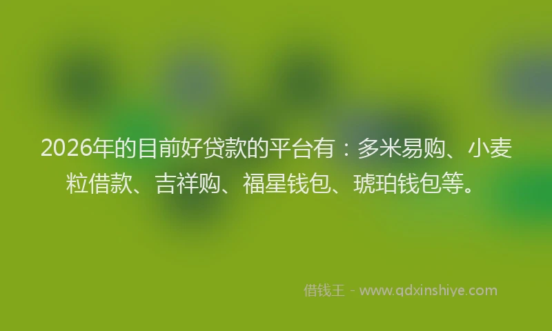 2026年的目前好贷款的平台有：多米易购、小麦粒借款、吉祥购、福星钱包、琥珀钱包等。