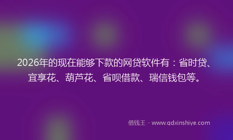 2026年的现在能够下款的网贷软件有：省时贷、宜享花、葫芦花、省呗借款、瑞信钱包等。