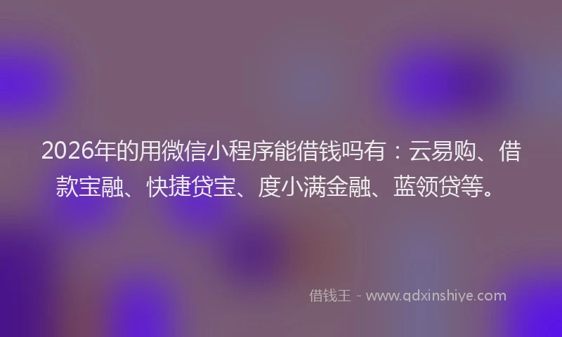 2026年的用微信小程序能借钱吗有：云易购、借款宝融、快捷贷宝、度小满金融、蓝领贷等。