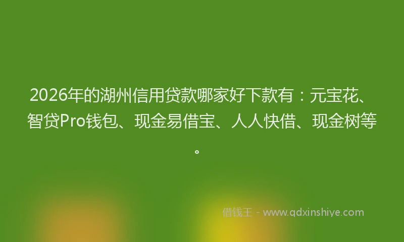 2026年的湖州信用贷款哪家好下款有：元宝花、智贷Pro钱包、现金易借宝、人人快借、现金树等。