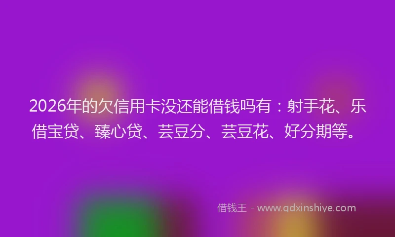 2026年的欠信用卡没还能借钱吗有：射手花、乐借宝贷、臻心贷、芸豆分、芸豆花、好分期等。