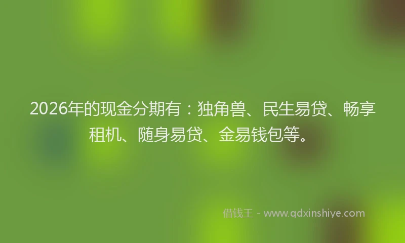 2026年的现金分期有：独角兽、民生易贷、畅享租机、随身易贷、金易钱包等。