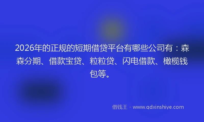 2026年的正规的短期借贷平台有哪些公司有：森森分期、借款宝贷、粒粒贷、闪电借款、橄榄钱包等。