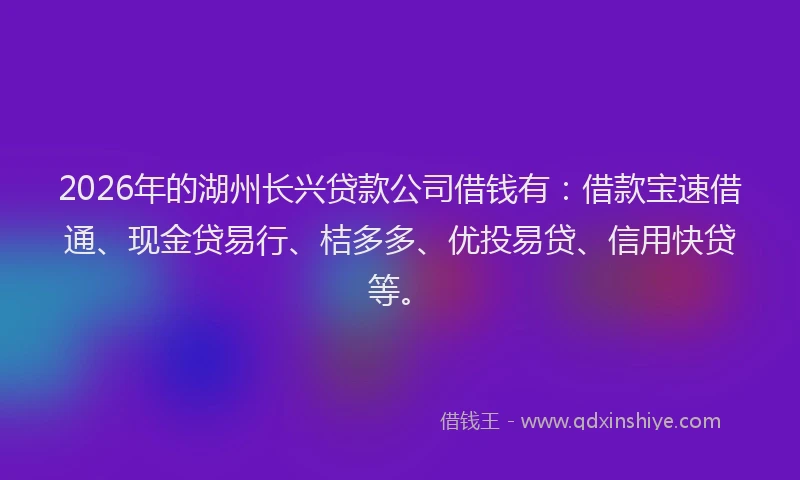 2026年的湖州长兴贷款公司借钱有：借款宝速借通、现金贷易行、桔多多、优投易贷、信用快贷等。