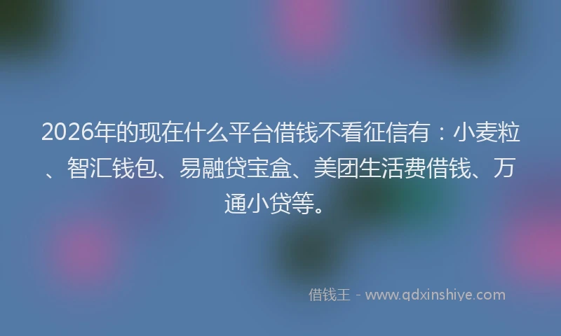 2026年的现在什么平台借钱不看征信有：小麦粒、智汇钱包、易融贷宝盒、美团生活费借钱、万通小贷等。