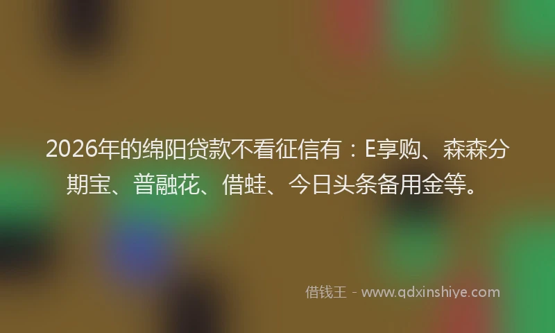 2026年的绵阳贷款不看征信有：E享购、森森分期宝、普融花、借蛙、今日头条备用金等。
