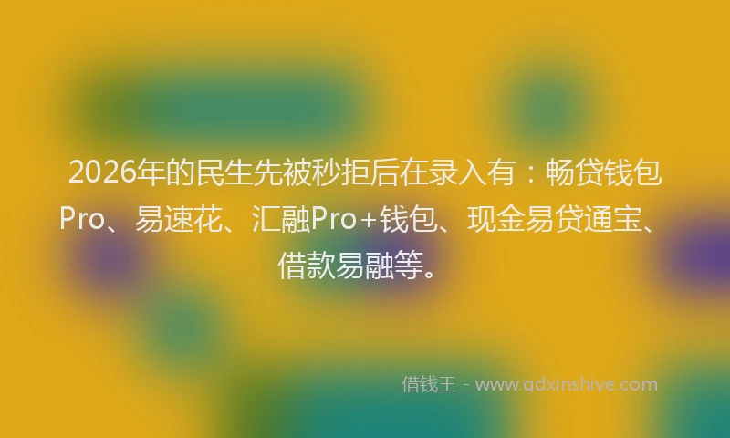 2026年的民生先被秒拒后在录入有：畅贷钱包Pro、易速花、汇融Pro+钱包、现金易贷通宝、借款易融等。