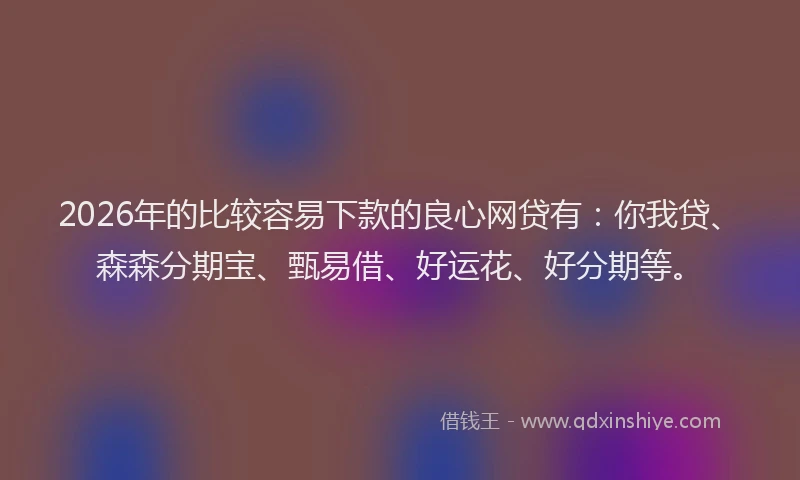 2026年的比较容易下款的良心网贷有：你我贷、森森分期宝、甄易借、好运花、好分期等。